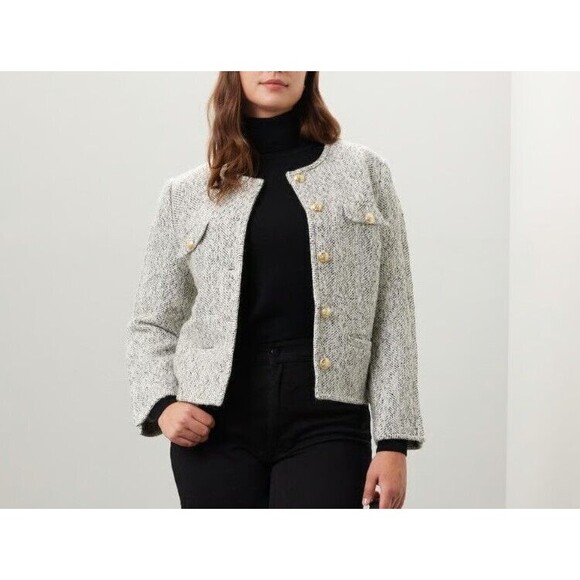 DEREK LAM Collective Blazer Womens 40 Gray Tweed Jacket Wool Blend - Picture 1 of 10